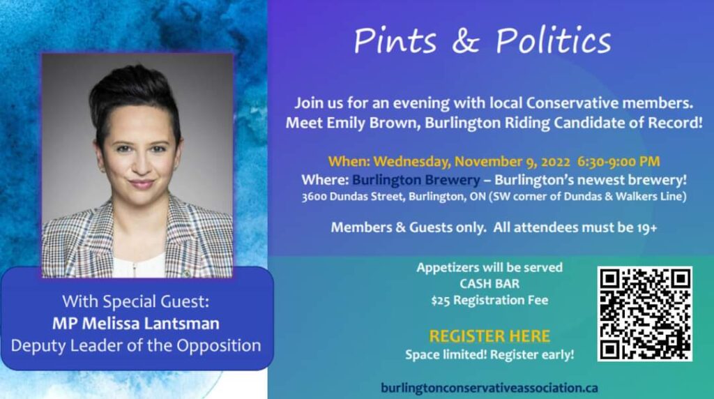 Pints & Politics with MP Melissa Lantsman Wednesday, November 9th